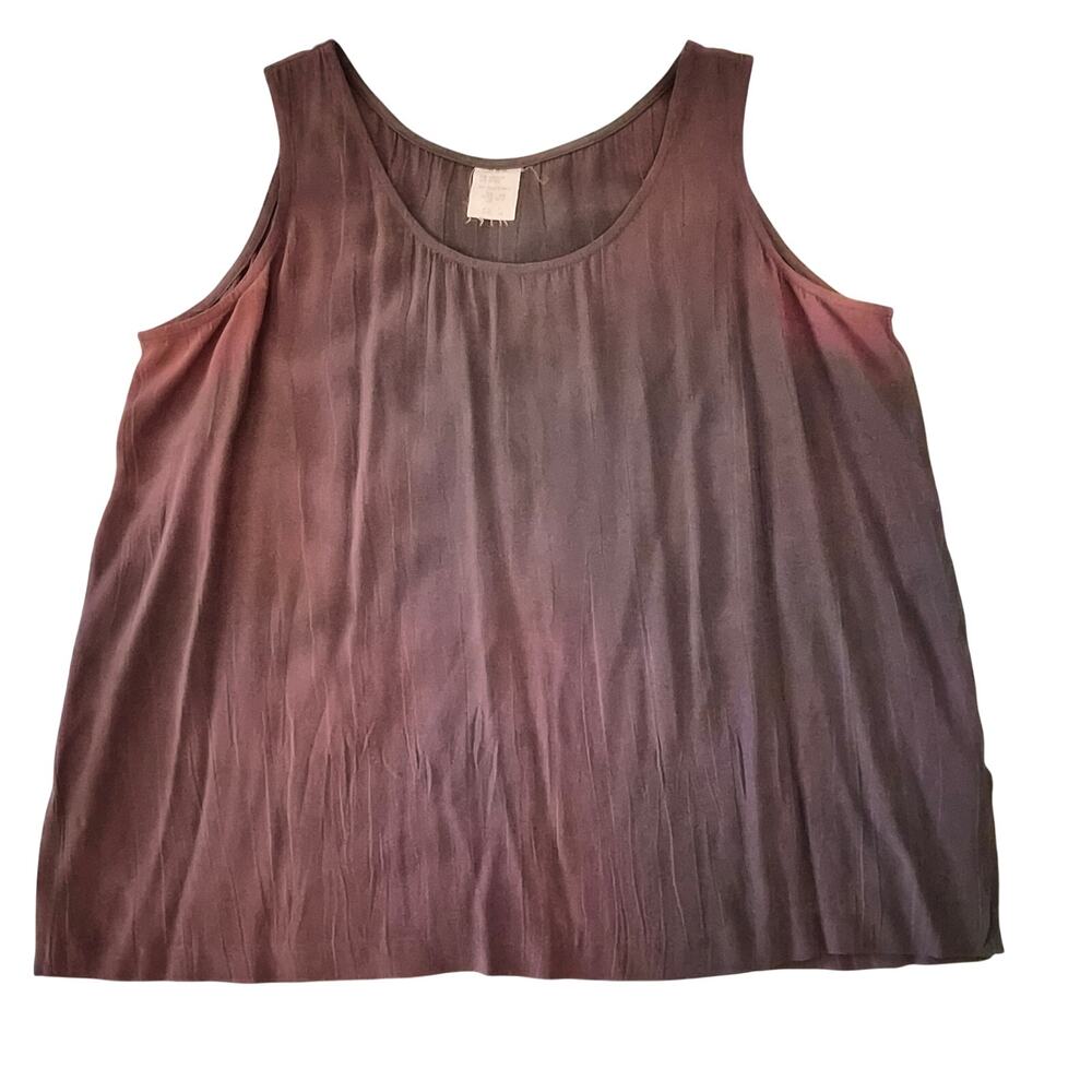 Vintage Wild Rose Crinkle Tank Top Size 14 Burgundy Rayon Acetate Blend USA